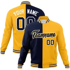 Navy Yellow Two Tone Split Varsity Full-Snap Letterman Jacket 1