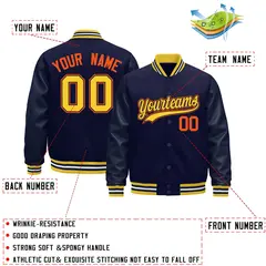 Navy Yellow Varsity Jacket Leather Sleeves Wrinkle-Resistant 2