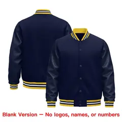 Navy Yellow Varsity Jacket Leather Sleeves Wrinkle-Resistant 6