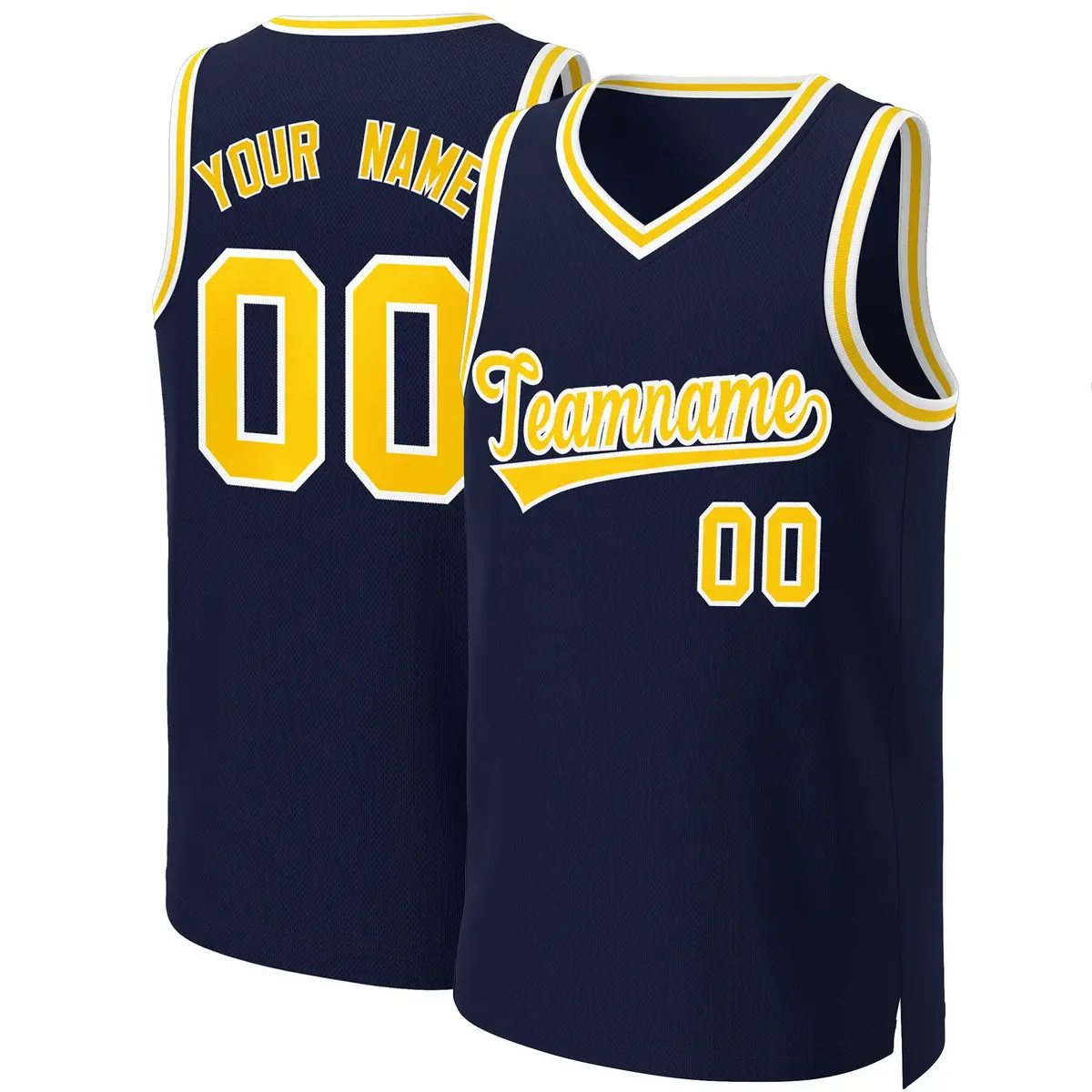 Navy Yellow-White Classic Basketball Jersey