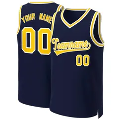 Navy Yellow-White Classic Basketball Jersey 1