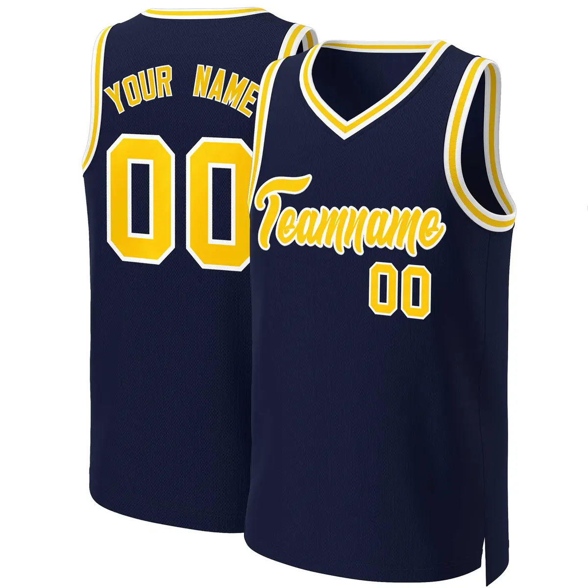 Navy Yellow-White Classic Basketball Jersey