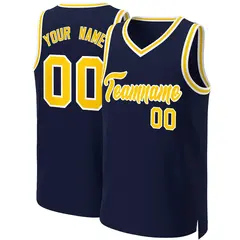 Navy Yellow-White Classic Basketball Jersey 1