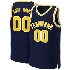 Navy Yellow-White Classic Basketball Jersey 1