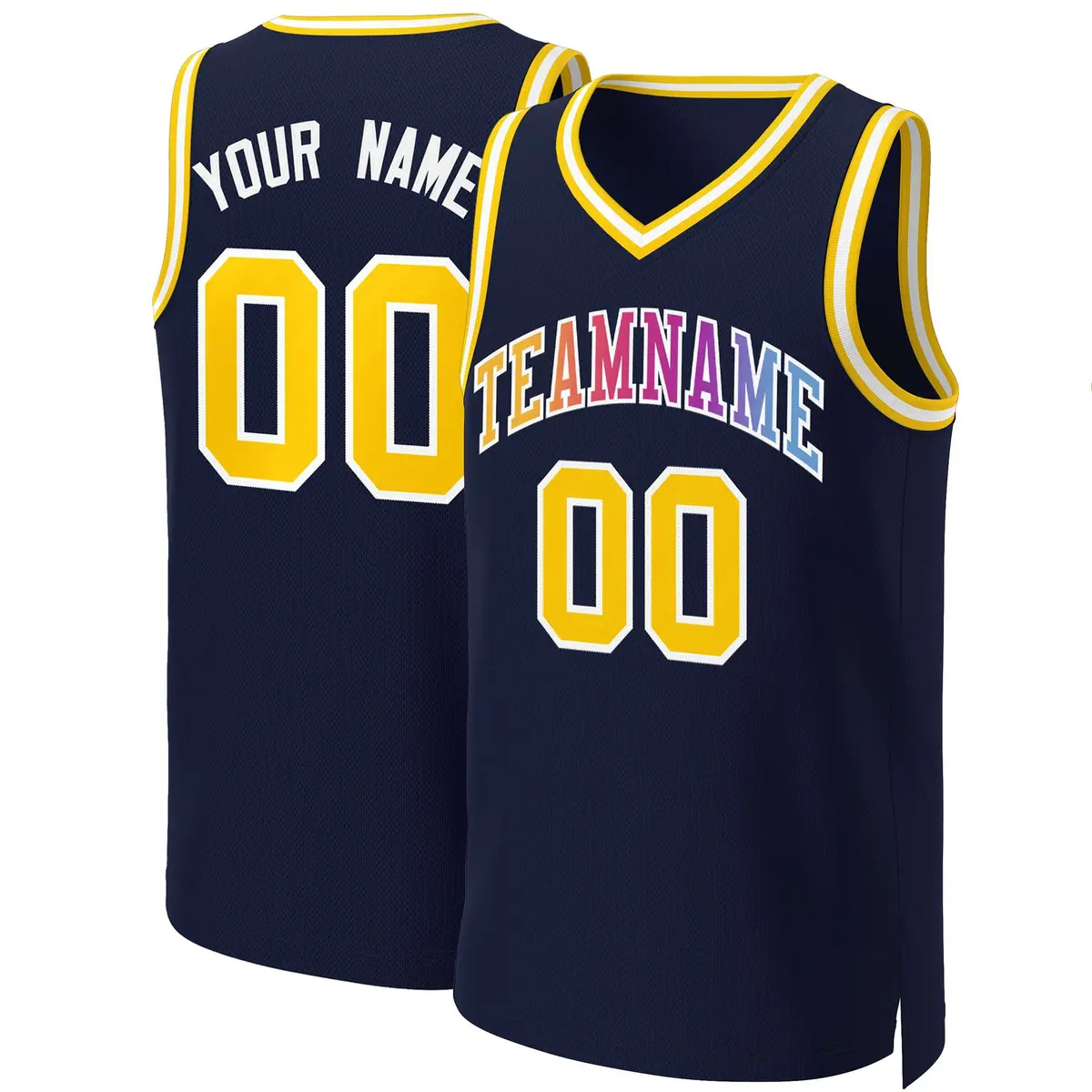Navy Yellow-White Classic Gradient Fashion Basketball Jersey