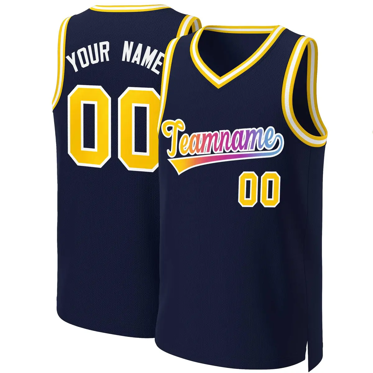 Navy Yellow-White Classic Gradient Fashion Basketball Jersey