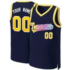 Navy Yellow-White Classic Gradient Fashion Basketball Jersey 1