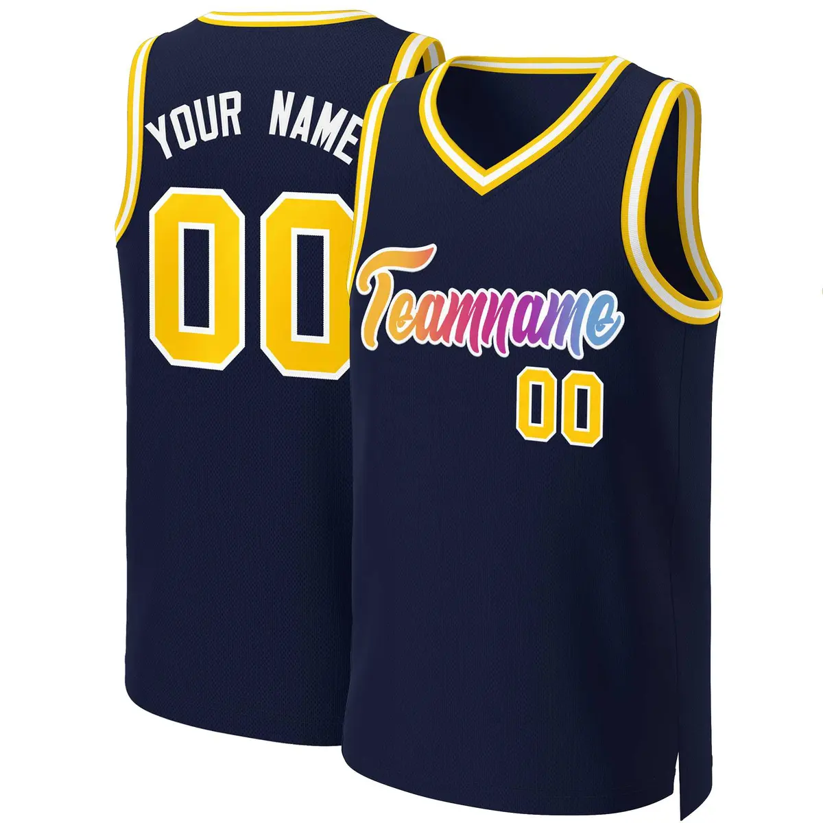 Navy Yellow-White Classic Gradient Fashion Basketball Jersey