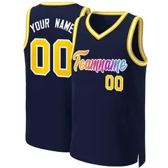 Navy Yellow-White Classic Gradient Fashion Basketball Jersey 1