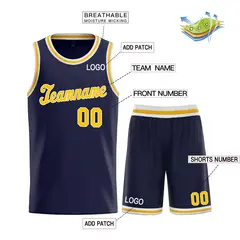 Navy Yellow-White Classic Sets Basketball Uniform Jersey 3