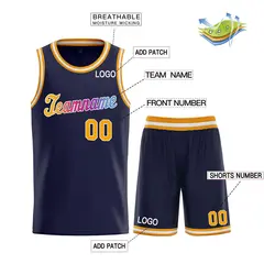 Navy Yellow-White Classic Sets Basketball Uniform Jersey 3