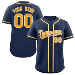 Navy Yellow-White Classic Style Authentic Baseball Jersey