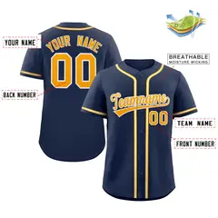 Navy Yellow-White Classic Style Authentic Baseball Jersey 2