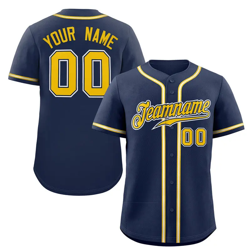 Navy Yellow-White Classic Style Authentic Baseball Jersey