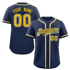 Navy Yellow-White Classic Style Authentic Baseball Jersey