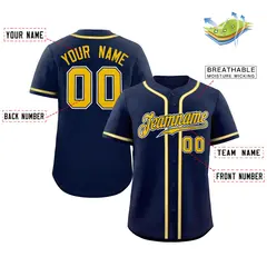 Navy Yellow-White Classic Style Authentic Baseball Jersey 2