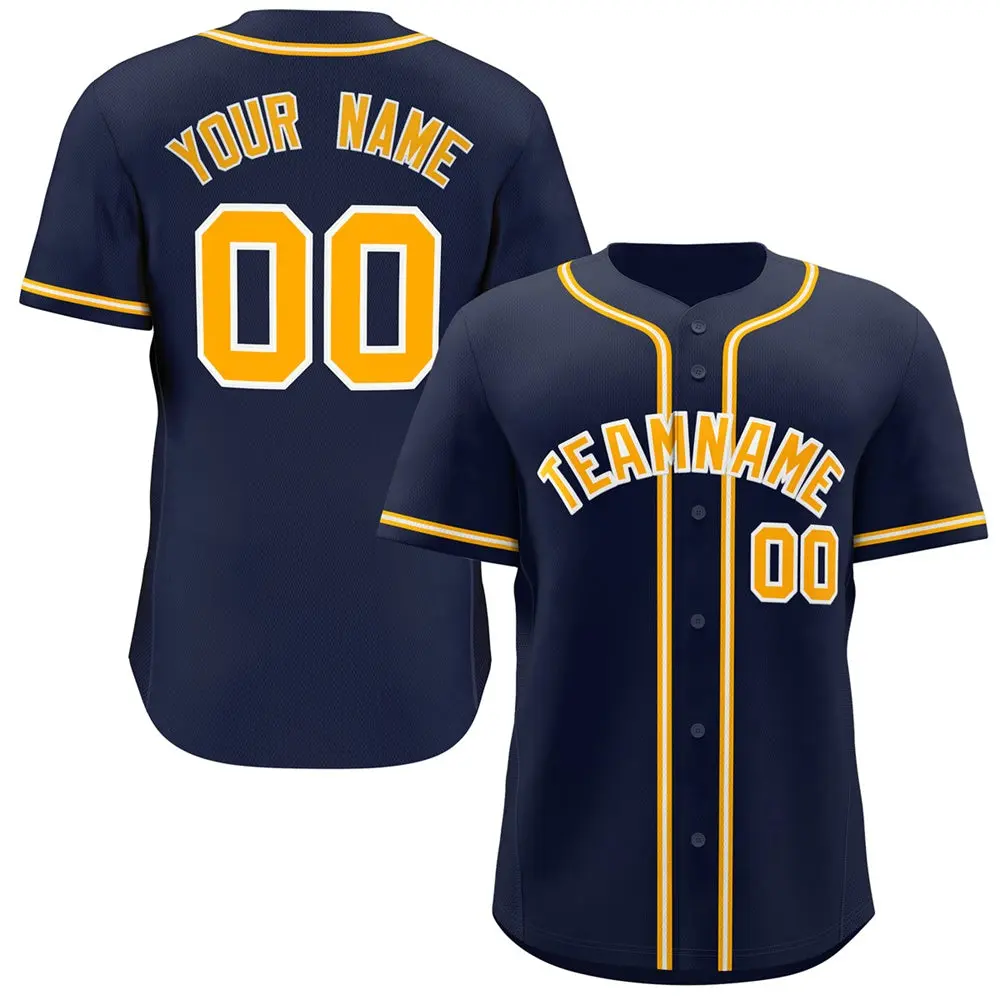Navy Yellow-White Classic Style Authentic Baseball Jersey