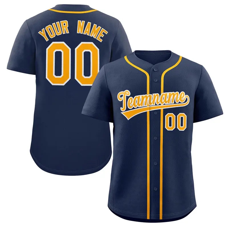 Navy Yellow-White Classic Style Authentic Baseball Jersey