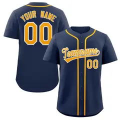 Navy Yellow-White Classic Style Authentic Baseball Jersey