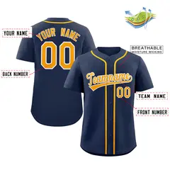 Navy Yellow-White Classic Style Authentic Baseball Jersey 2