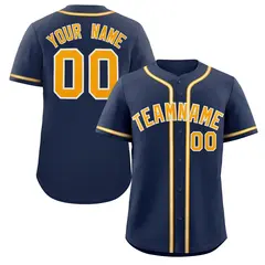 Navy Yellow-White Classic Style Authentic Baseball Jersey