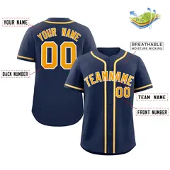 Navy Yellow-White Classic Style Authentic Baseball Jersey 2