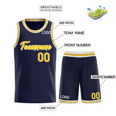 Navy Yellow-White Heal Classic Basketball Jersey Sets 3