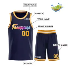 Navy Yellow-White Heal Classic Basketball Jersey Sets 3