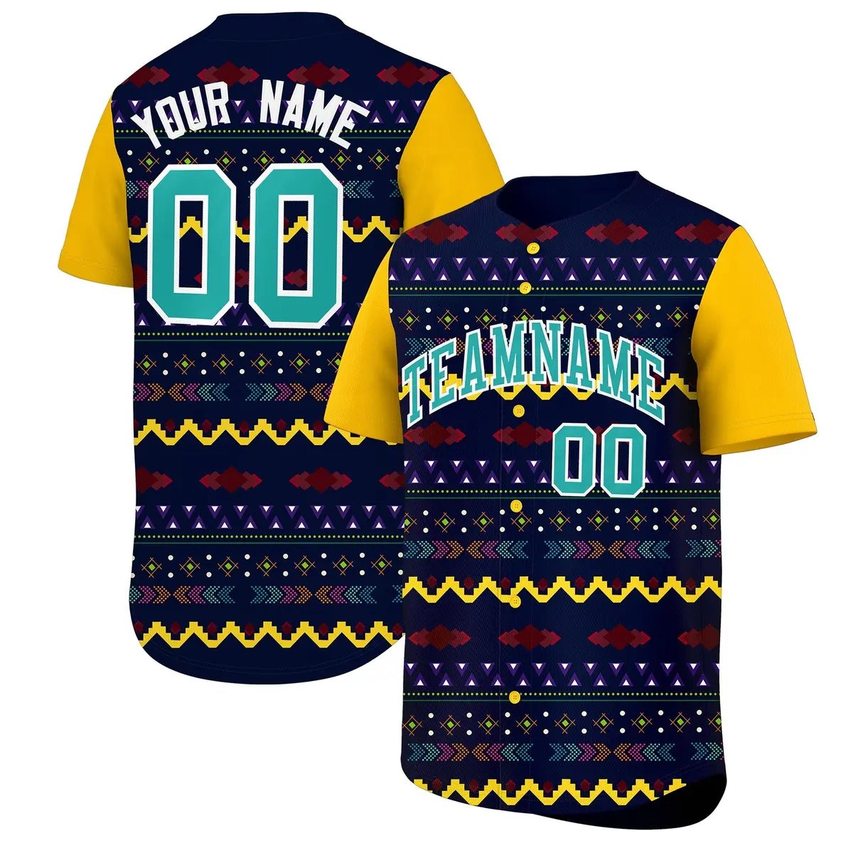 Navy Yellow White Mexican Style Lightweight Baseball Jersey