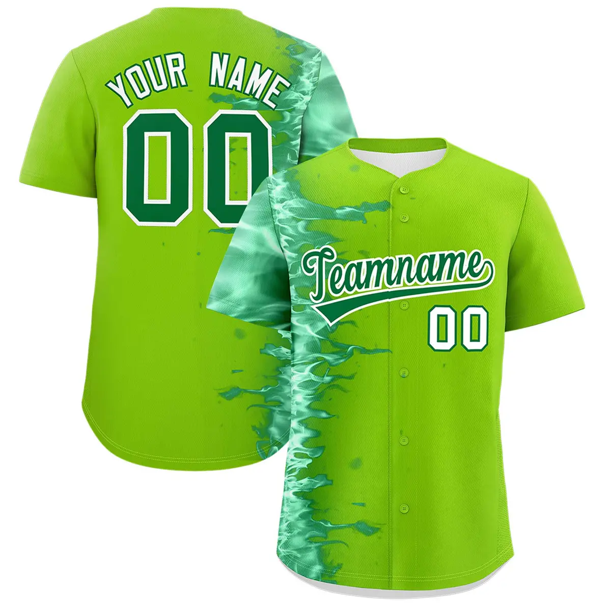 Neon Green 3D Flame Design Authentic Baseball Jersey