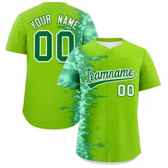 Neon Green 3D Flame Design Authentic Baseball Jersey 1