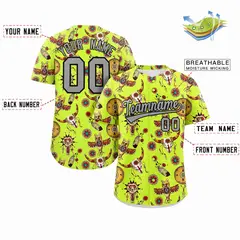 Neon Green 3D Graffiti Pattern Baseball Jersey 2