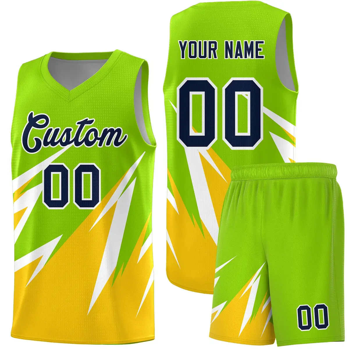 Neon Green Abstract Mountain Pattern Basketball Jersey