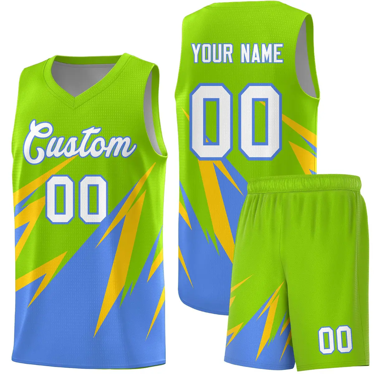 Neon Green Abstract Mountain Pattern Basketball Jersey