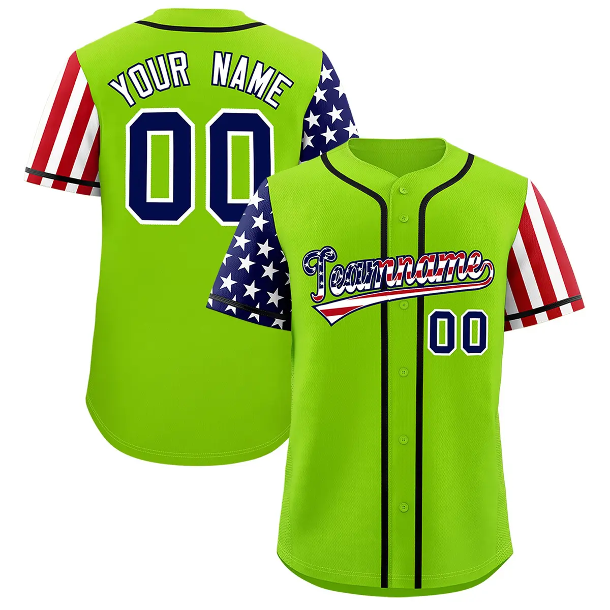 Neon Green American Flag Design Baseball Jersey