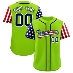 Neon Green American Flag Design Baseball Jersey 1