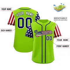 Neon Green American Flag Design Baseball Jersey 2