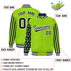Neon Green American Flag Varsity Letterman Bomber Jacket 2