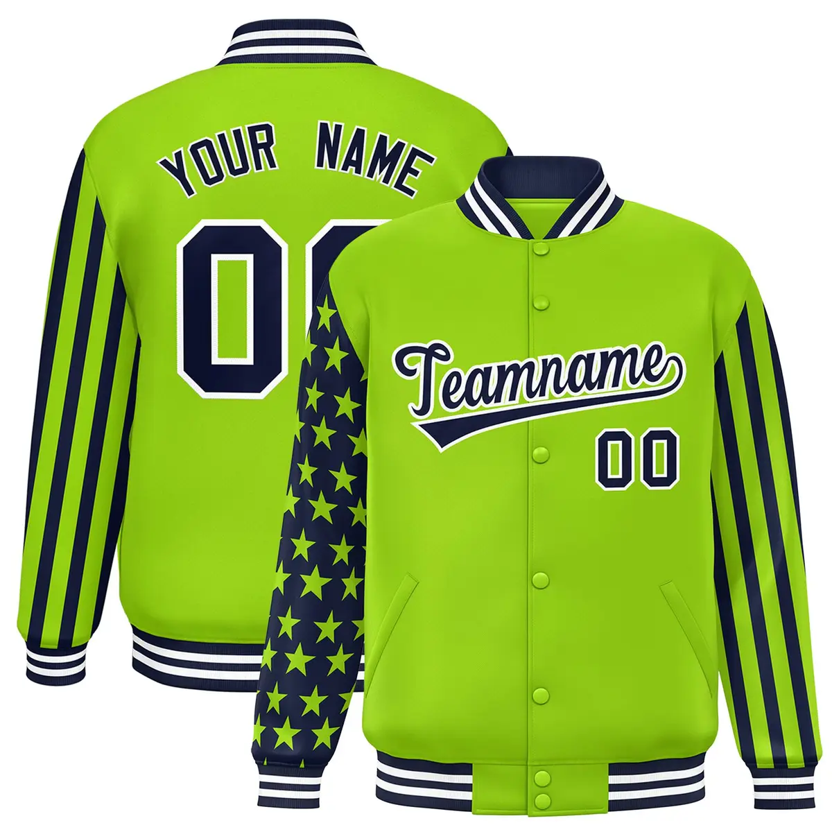 Neon Green American Flag Varsity Letterman Bomber Jacket