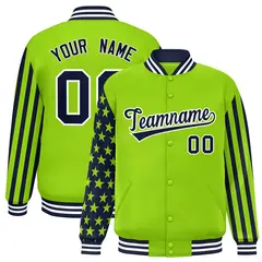 Neon Green American Flag Varsity Letterman Bomber Jacket 1