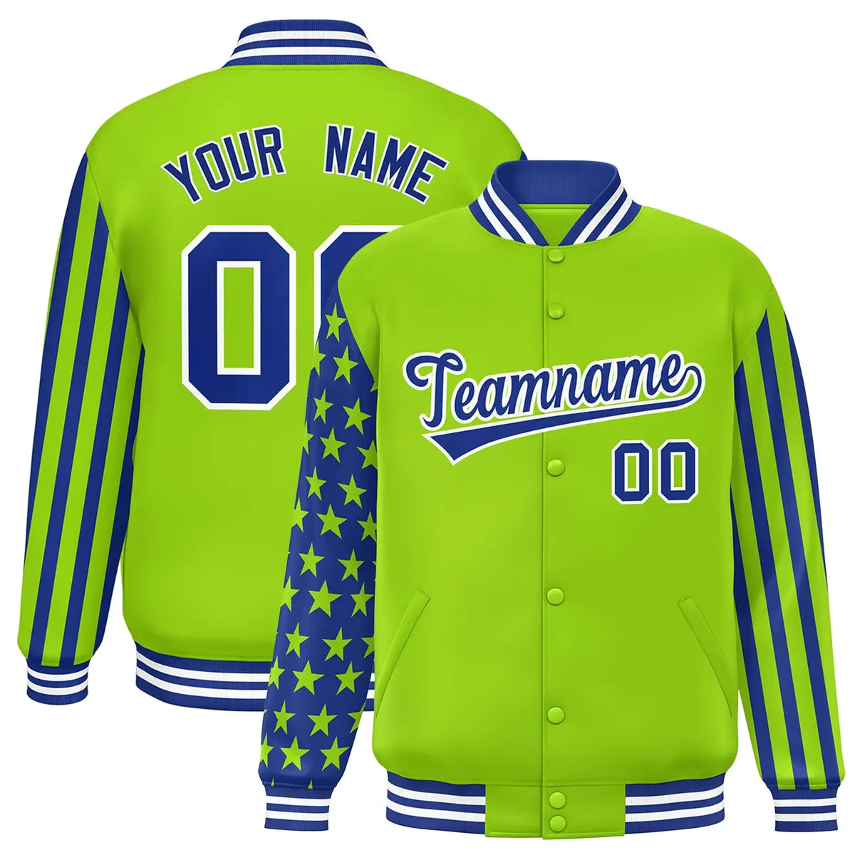 Neon Green American Flag Varsity Letterman Bomber Jacket