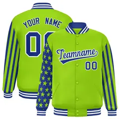 Neon Green American Flag Varsity Letterman Bomber Jacket 1
