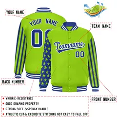 Neon Green American Flag Varsity Letterman Bomber Jacket 2