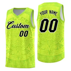 Neon Green Aztec Sun Stone Graffiti Basketball Jersey 1