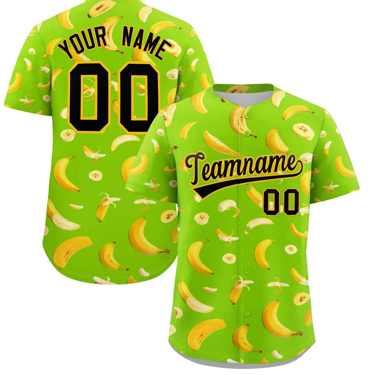 Neon Green Banana Graffiti Pattern Fashion Baseball Jersey