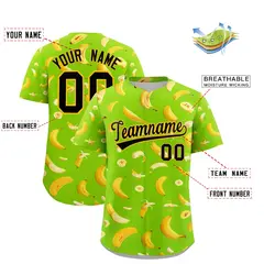 Neon Green Banana Graffiti Pattern Fashion Baseball Jersey 2