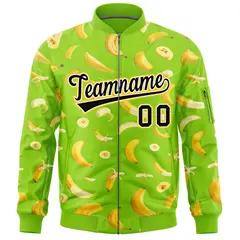 Neon Green Banana Pattern Varsity Letterman Bomber Jacket 3