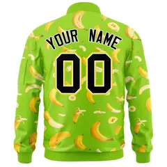 Neon Green Banana Pattern Varsity Letterman Bomber Jacket 4