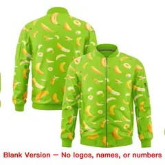 Neon Green Banana Pattern Varsity Letterman Bomber Jacket 8