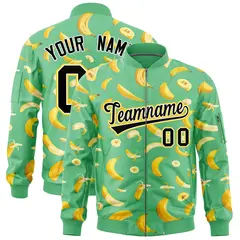 Neon Green Banana Pattern Varsity Letterman Bomber Jacket